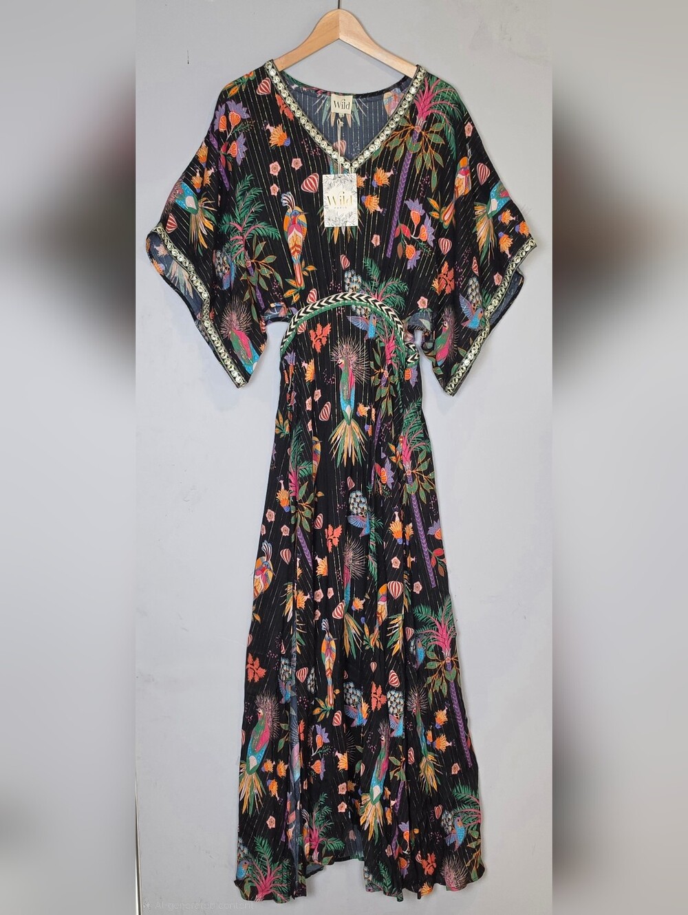 Wild Paris Mandrel Maxi Dress Womens Small Black Tropical Print Cutout NWT
